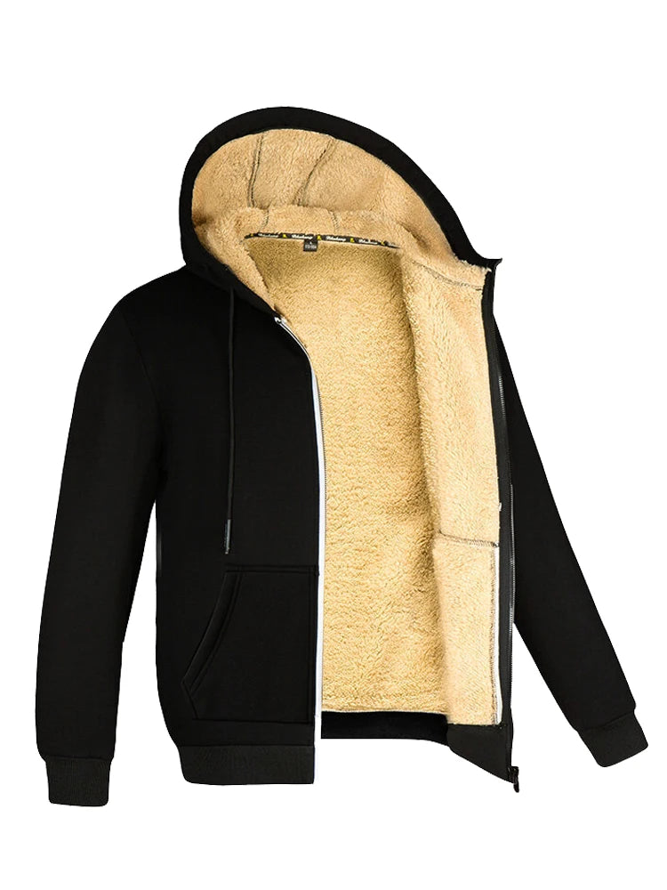 Winter Lambswool Coats Thicken Warm Jackets Long Sleeve Zipper Hoodies Casual Sports Fleece Black Coat Hooded Men Women Jacket.