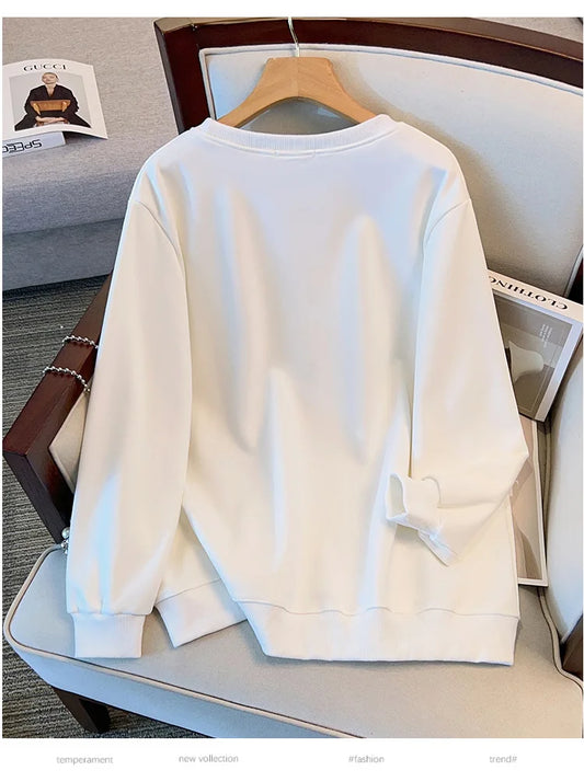 175 kg Übergröße Damen Büste 170 Herbst Lose Rundhals Langarm Diamant Schwan Sweatshirt Schwarz Weiß 5XL 6XL 7XL 8XL 9XL.