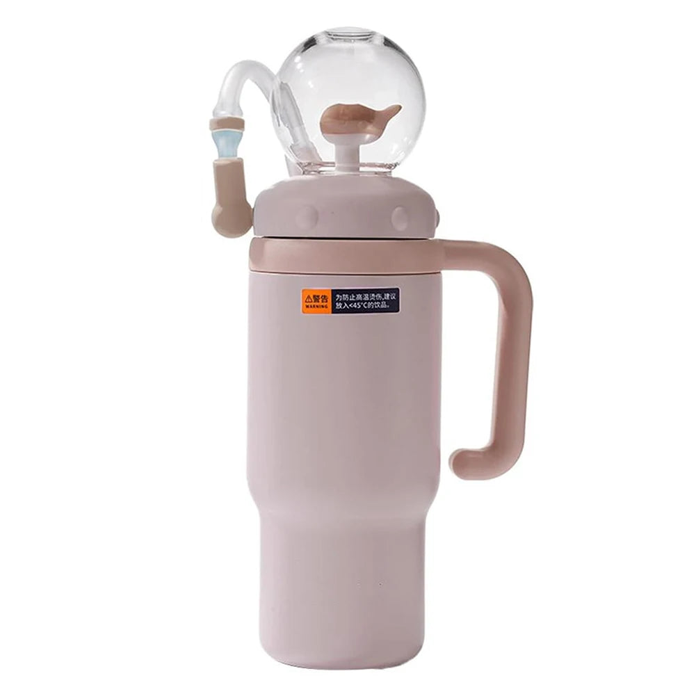 24oz Stainless Steel Whale Fountain Tumbler Straw Water Cups Kids Adults Travel Water Bottles Whale Water Cups Car Water Bottle