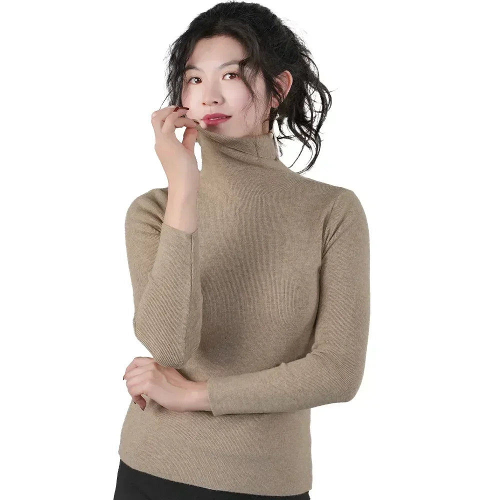 Frauen Pullover Winter Warm Hohe Kragen Strickwaren Langarm Schlank Jumper Frau Thermische Tops Kleidung Pullover Rollkragen Pullover