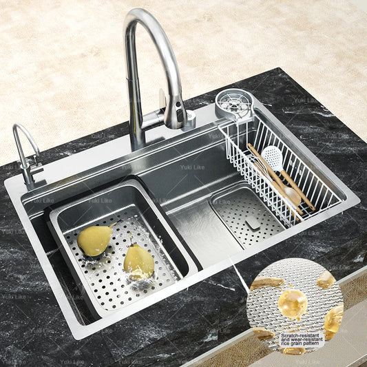 304 Stainless Steel Kitchen Sink Silver Large Single Slot Multifunction Dishwashing Basin wash vegetables For Kitchen