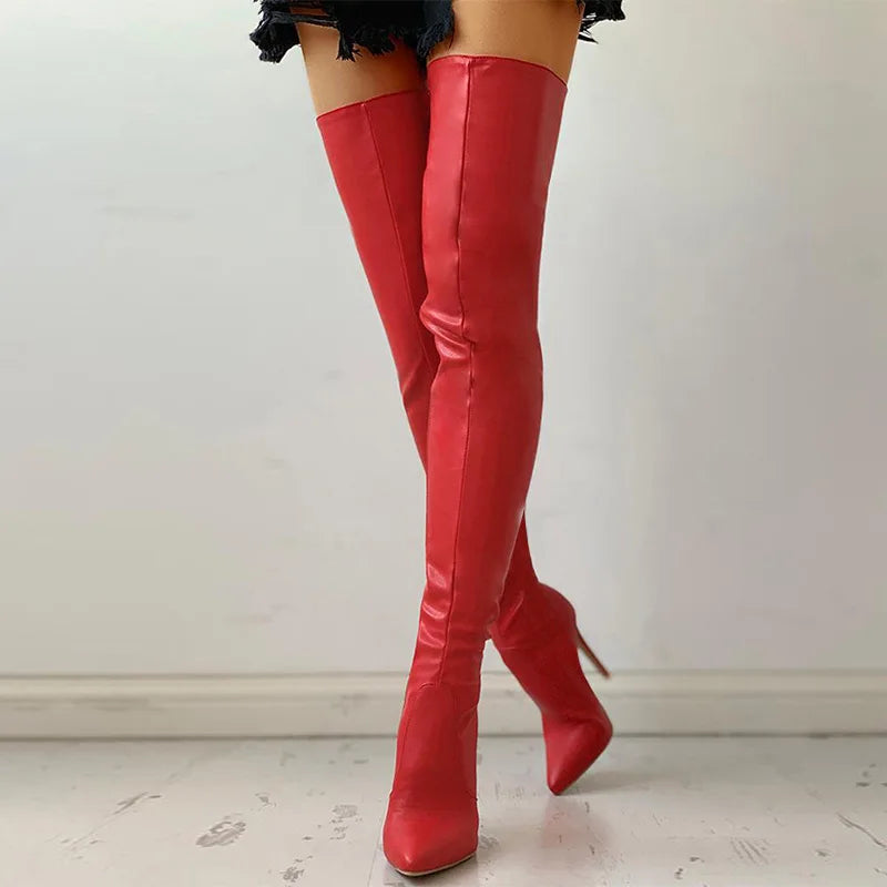 Women Over The Knee Boots Female Zip Sexy Black Long Boots Woman Thin Heel Ladies Pointed Toe Party Boots Women's Autumn Shoes88.