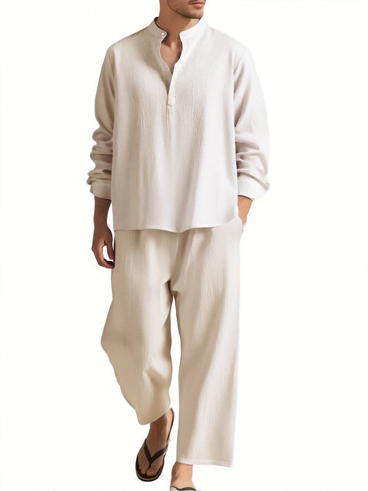 Men's Long Sleeve Shirt and Pants Suits Men Beach Wear Tracksuit Solid Color Shirts Sweatpants Hawaiian Vacation Men's Clothing.