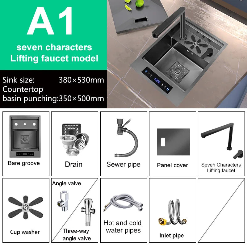 Water Catalyst Cup Cleaning Sink Hidden Single Slot Mini Bar Sink Wash Basin With Cover Plate For Kitchen