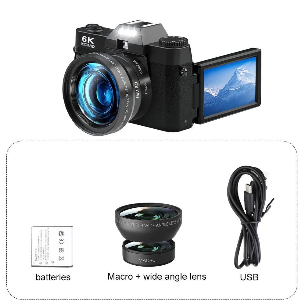 Ourlife 6K Compact Digital Photography Camera 64MP 16X Digital Zoom 180° Flip Screen WiFi Vintage Vlog Video Recorder YouTube.