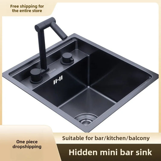 304 Stainless Steel Bar Sink Small Kitchen Sink Hidden Cup Washer Single Slot With Lid Balcony Garden 