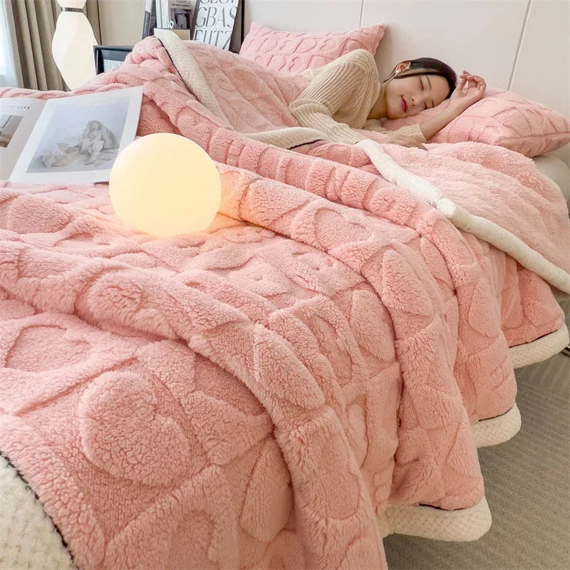 Winter Thick Lamb Fleece Blanket Solid Color Hibiscus Nap Blanket Coral Fleece Heart Shap Sofa Mat A Grade Cotton Bed Sheets