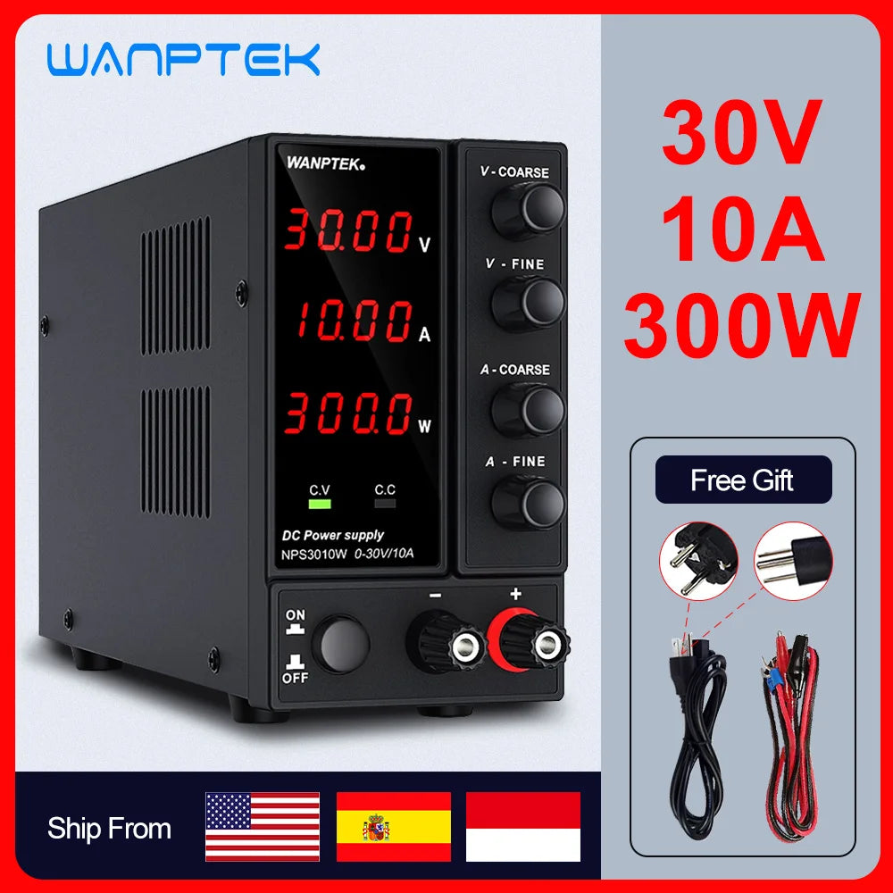 Wanptek Adjustable DC Power Supply 30V 10A LED Lab Bench Power Source Stabilized Switch Power Supply Voltage Regulator 60V 5A
