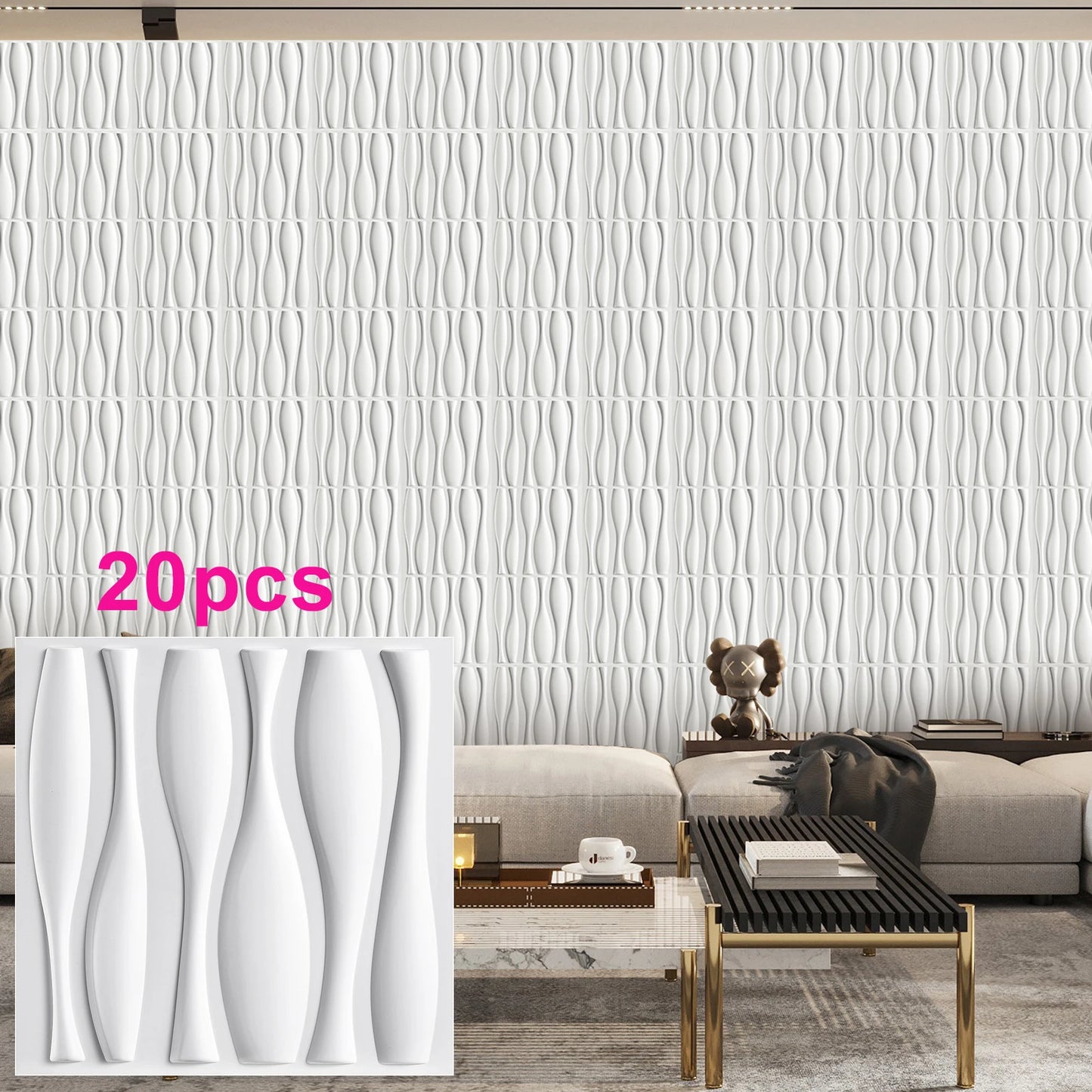 KUUJOJO 20pcs 3D textured wall panel for indoor wall decoration, suitable for living room, hall, bedroom, hotel, office