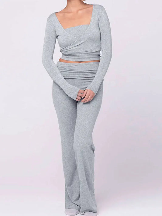 Spring New Women's T-shirt Pants 2 Piece Set Streetwear Fashion Long Sleeves Lace-up Tees Casual Trousers Elegant Slim Clothing.