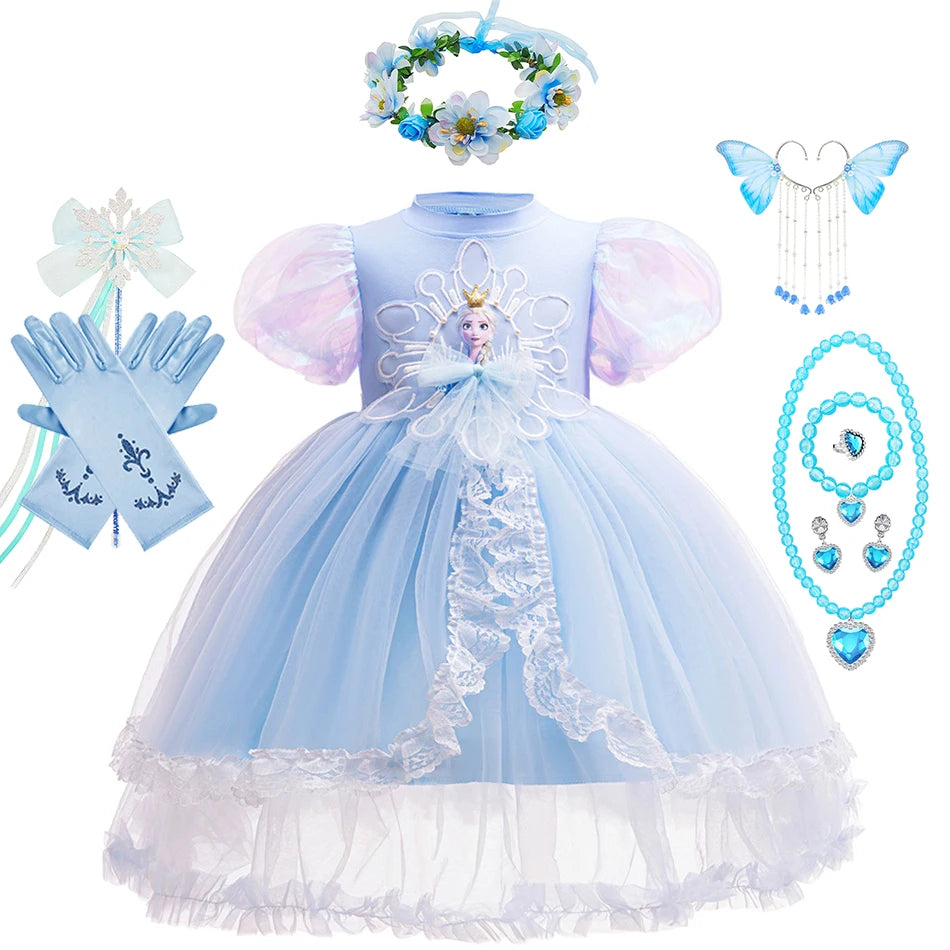 Mädchen Schneekönigin Spitze Schleife Prinzessin Kleid Elsa Cosplay Disney Performance Kleidung Kinder Halloween Karneval Party Fee Outfits