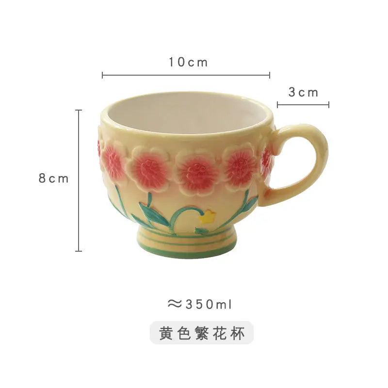 Flower Plate Embossed Small Flower Breakfast Dessert Plate Household Ceramic Plate Under Glaze Colored Hand-painted Tableware.