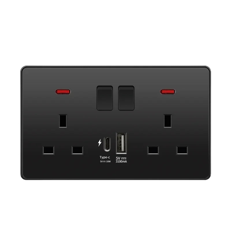 18 W Typ-C-Stecker, Schnellladung, UK 13 A USB-Wandsteckdose, Steckdose mit 3,1 A USB C, universelles Dual-5-Pin-Steckdosenpanel