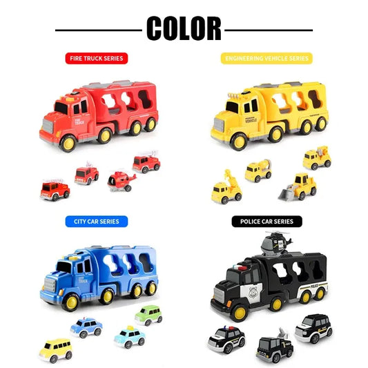 5pcs Kids Toy Construction Vehicles Transport Truck Carrier Toy Truck For Toddler Boys Girls Fire Truck Gift For Boys And Girls.