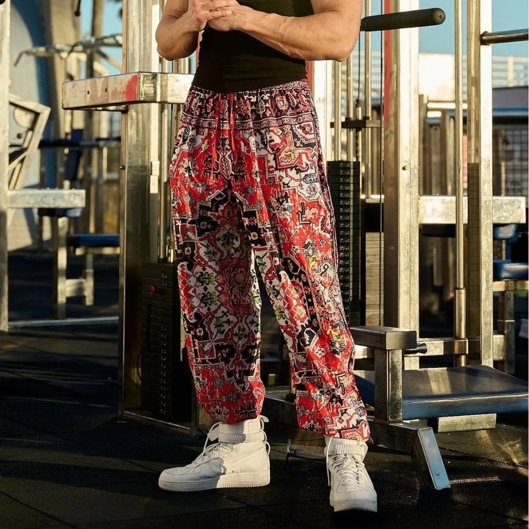 American Retro Thin Pants Men's Summer Breathable Quick Drying Loose Sports Pants Fitness Casual Digital Printed Pants