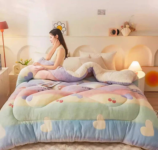 New winter quilt lamb wool autumn spring thickened super warm fiber - et constant temperature milk cashmere bedding comforter.