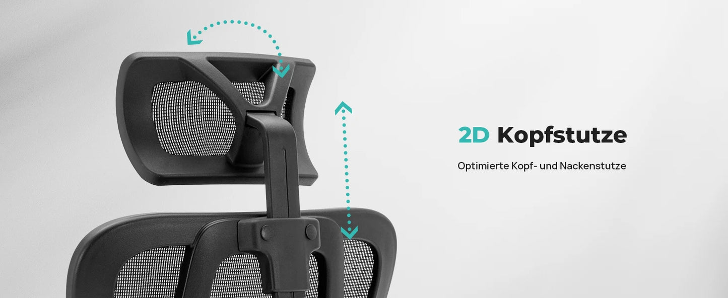 WOTSTA Ergonomischer Bürostuhl mit atmungsaktiver Rückenlehne und verstellbaren Kopfstützen-Armlehnen, gepolstertem Sitz, ideal für Arbeit und Studium