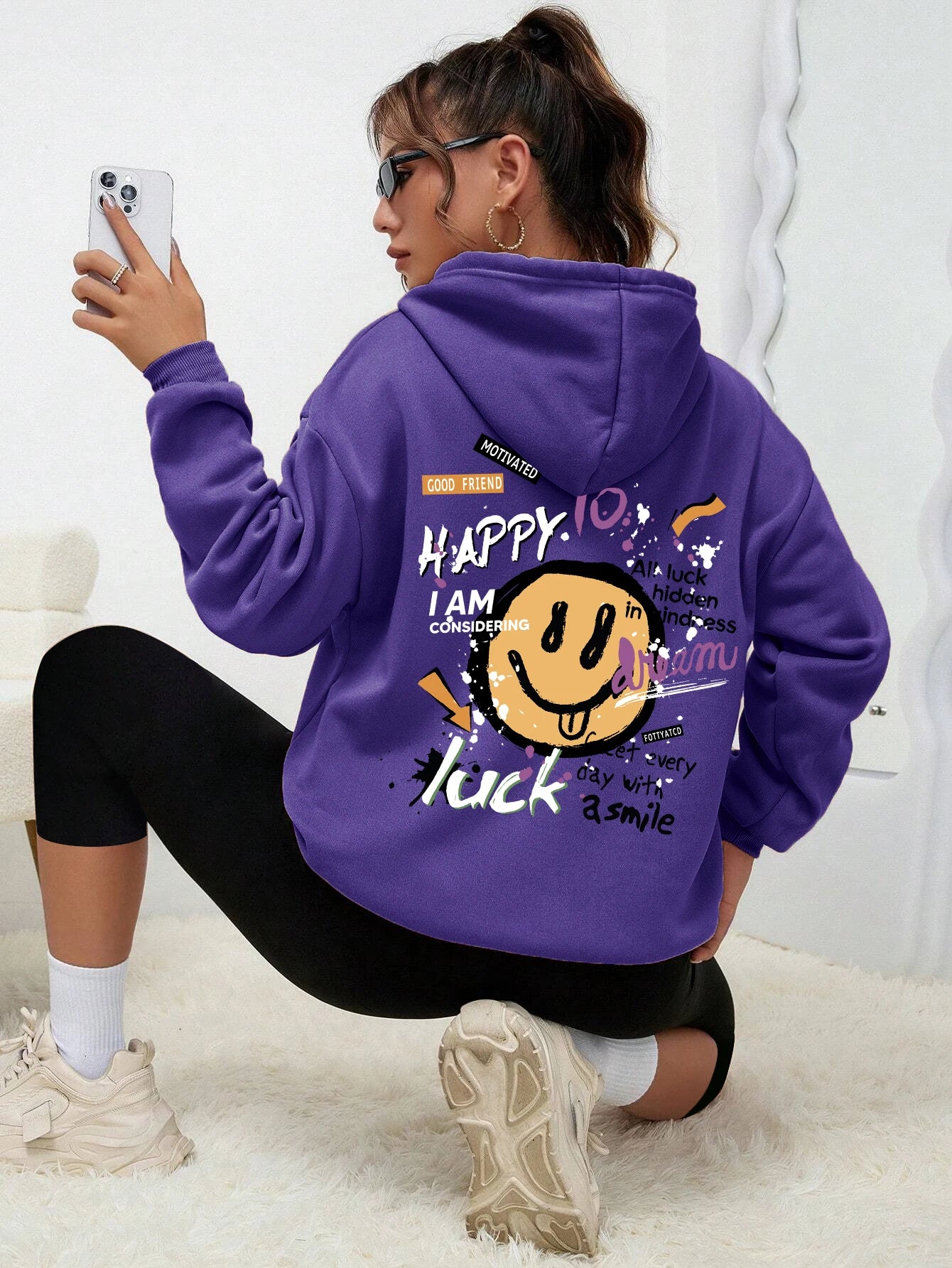 Interesting Graffiti Printing Women Hoodie Fashion Street Hoody Casual Versatile Sweatshirt Autumn Fleece S-Xxl Female Clothing
