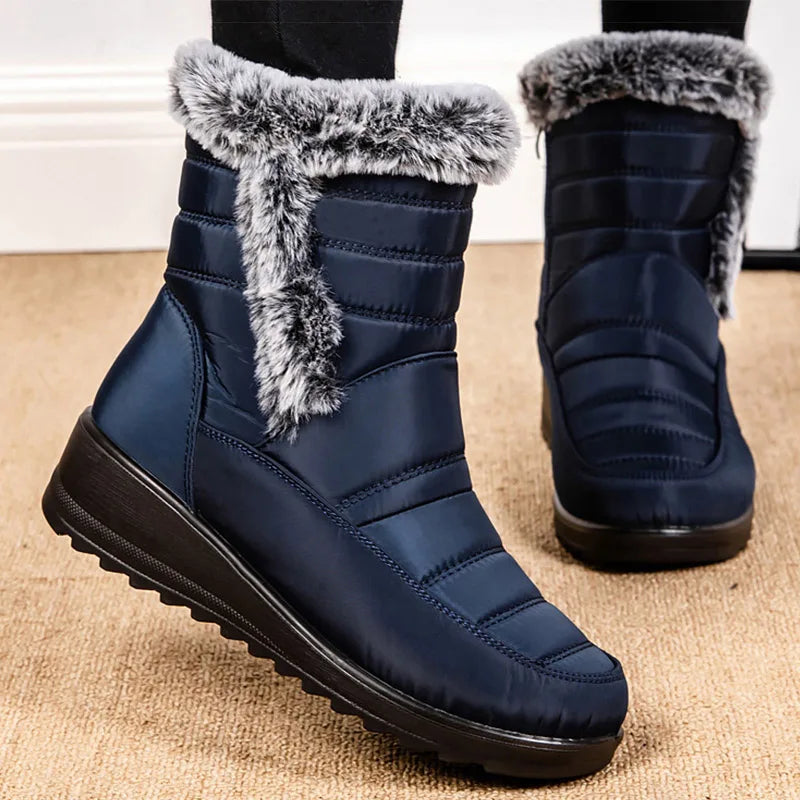 Women's Boots Super Warm Fur Botas Mujer 2025 Snow Boots Low Heels Winter Shoes Woman Black Rubber Winter Boots Women Footwear