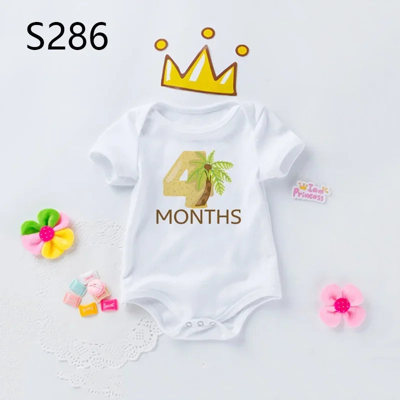 Monatlicher Meilenstein-Baby-Body, niedliches Tier, 1–12 Monate, Einteiler, Babyparty, Geschenk, Monatsbilder, monatliche Overall-Kleidung.