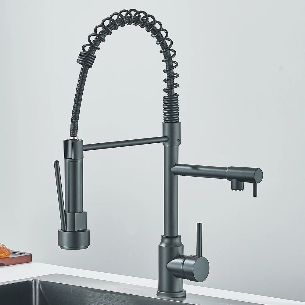 Pull Down Spring Kitchen Faucet Single Lever Hot Cold Mixer Water For Kitchen Sink Dual Spout Nozzle Faucets Crane
