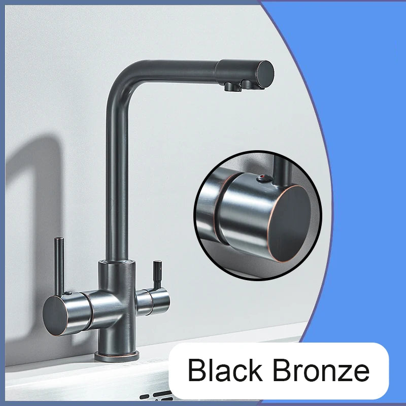 Balck Kitchen Filtered Faucet Brass Purifier Faucet Dual Sprayer Drinking Water Beige with Dot Vessel Sink Mixer Tap Torneira