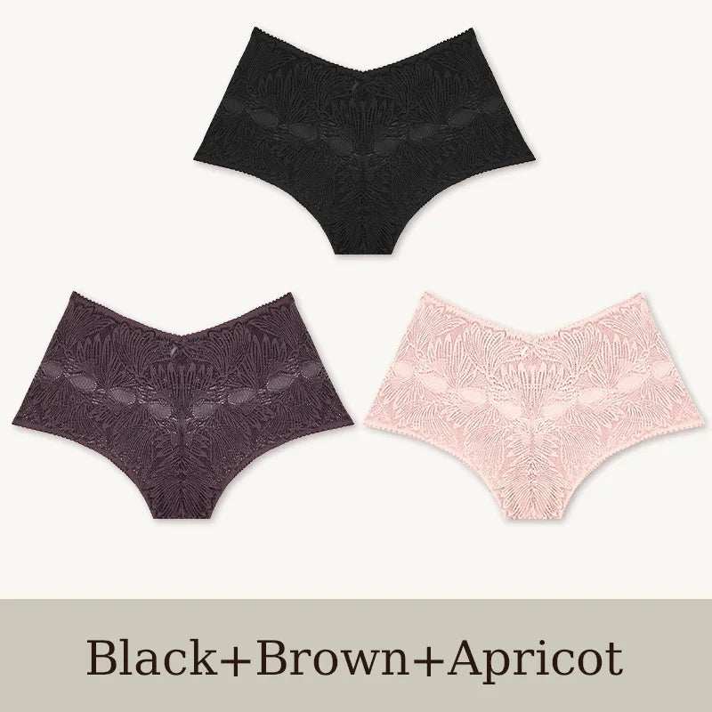 3Pcs Women's Seamless Lace Briefs Women Plus SizePanties Solid Color Breathable Underwear Female Low Waist Soft Lingerie S-XL.
