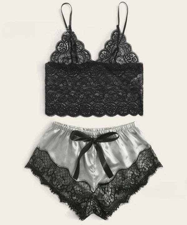 Sommer 2Pcs frauen Neue Sexy Spitze Sehen-Durch Pyjamas Schwarz Rosa Nette Kleidung Atmungsaktivem Hosenträger Shorts set.