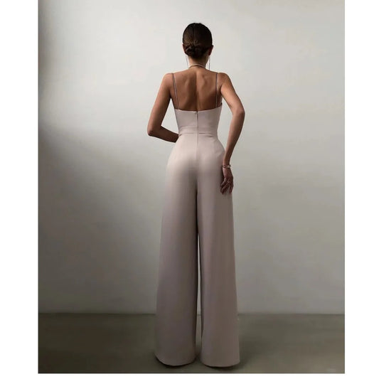 Summer Sexy Suspender Women's Jumpsuits Fashion Pleated Elegant Ladies Wide-leg Jumpsuits Trousers For Woman Party Rompers 2025.