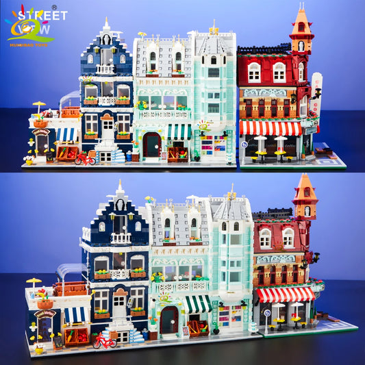 HUIQIBAO Toys MOC City Corner Coffee Shop Architecture Style Street View Micro Building Blocks for Children Construction Bricks.