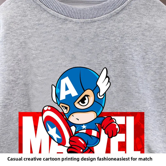 Marvel Spring/autumn Children's Clothing Sets Captain America Boys O Neck Hoodies Pants Two Piece Casual Pullover Set for Kids.