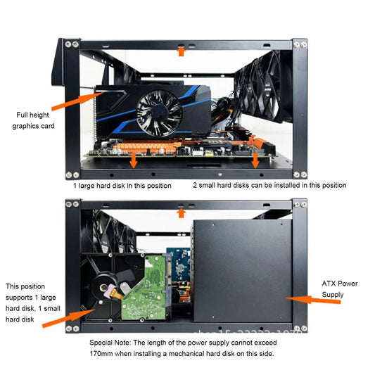ATX Open Chassis Case Rack Large Space Expansion DIY Assembled Powerful Cooling Gaming PC Case Open Frame Steel Plate for EATX.