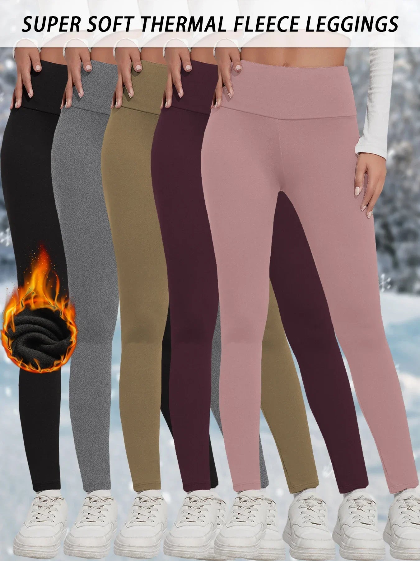 5 Pack Womens Thermal Fleece Lined High Waisted Leggings Workout Winter Warm Thick Tights Soft Yoga Pants.