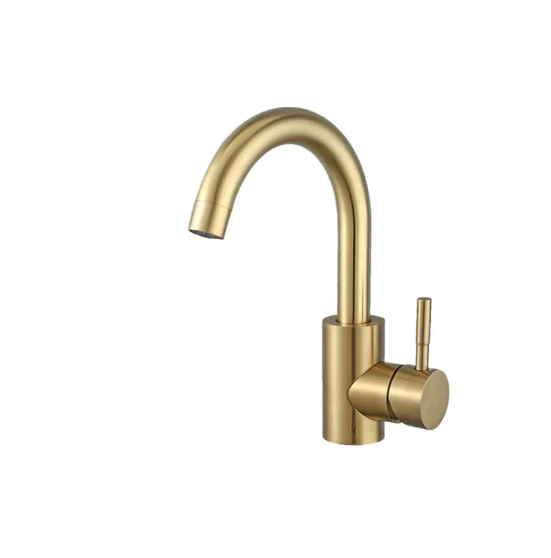 Stainless Steel Golden Basin Faucet Hot And Cold Countertop Basin European Style Bathroom Brushed Gold Small Curved Faucet