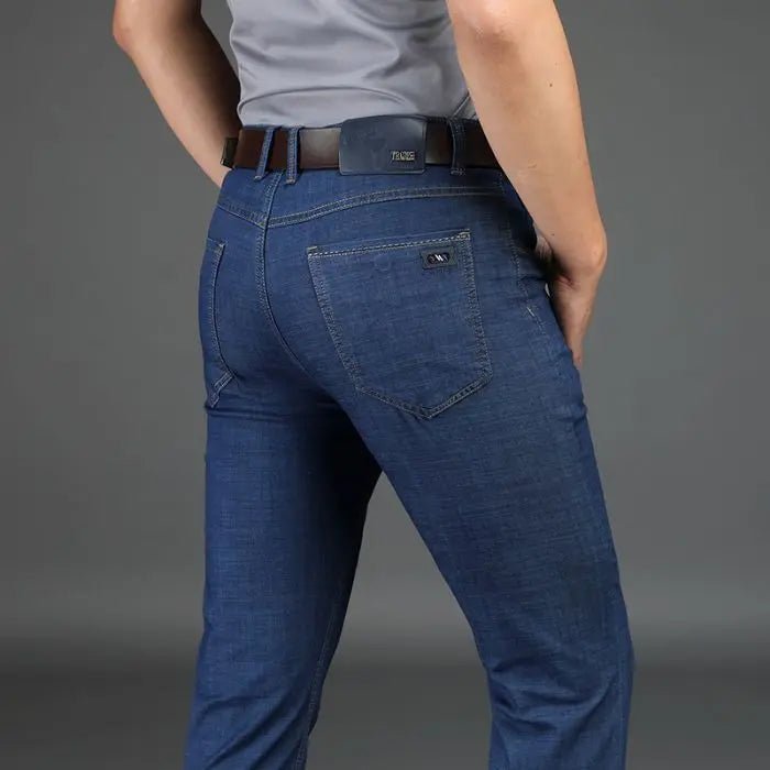 Classic Straight Men's Jeans Fitted Comfortable Elastic Business Casual Denim Pants Korean Fashion Autumn Casual Trousers