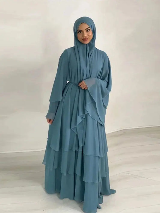 Summer Modest Kaftan Hijab Dresses For Women Kids Open Chiffon Khimar Kimono Abaya Dubai Luxury Muslim Sets Islam Kebaya Damen.