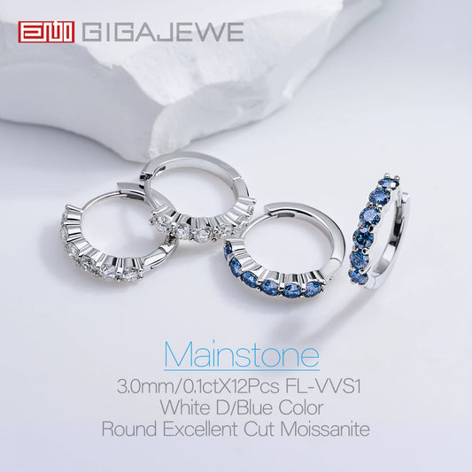 GIGAJEWE Hoop Earring Moissanite Natural Blue Color VVS1 S925 Silver 18K Gold Plated Diamond Test Passed Jewelry Woman Wife Gift.