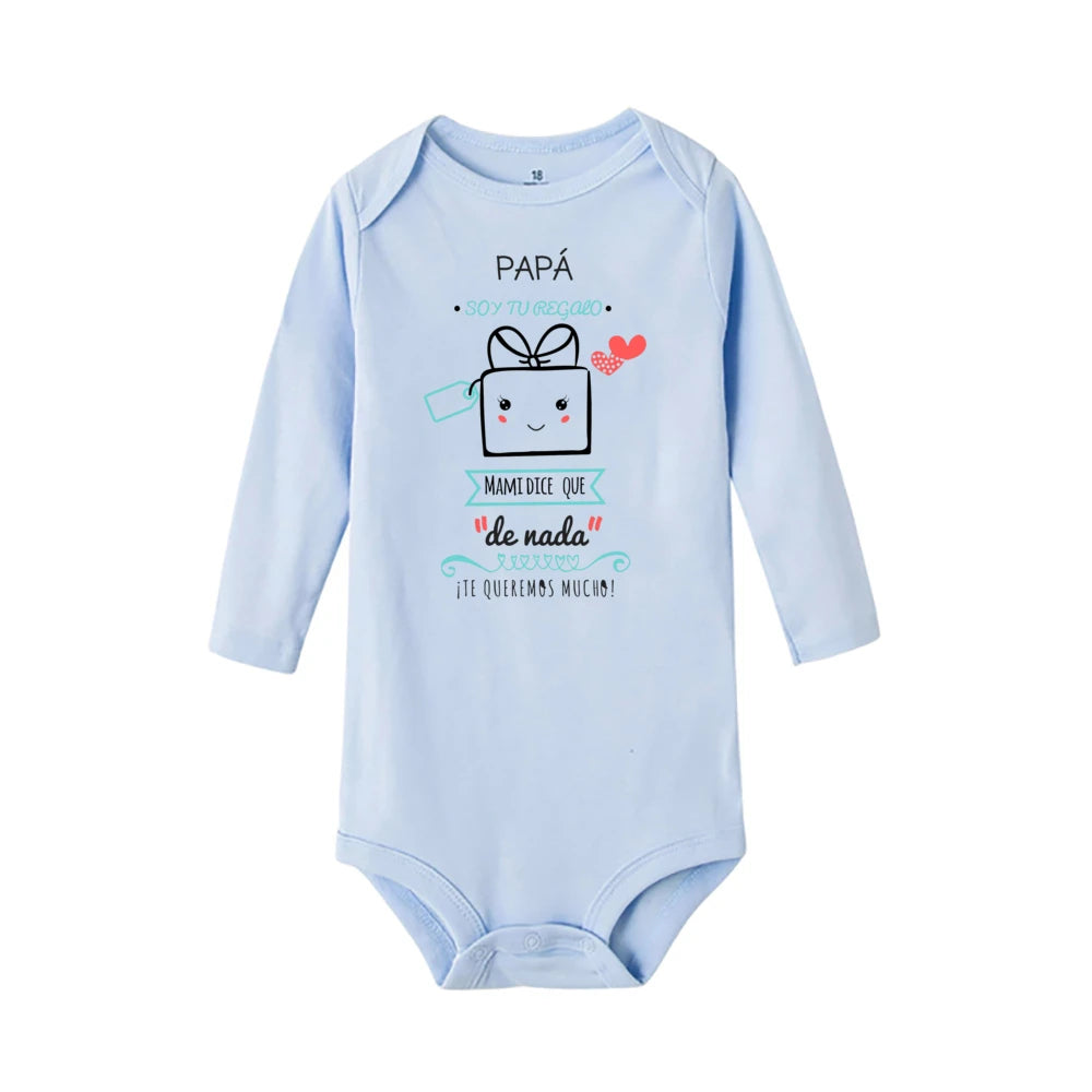 Papa, ich bin dein Geschenk, Baby-Body, Spanien, Vatertag, Jungen- und Mädchen-Säuglingsspielanzug, langärmelig, warmer Overall, bestes Geschenk zum Vatertag.