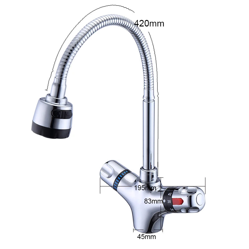 Brass chrome finish Kitchen Mixer tap Cold and Hot Kitchen thermostatic faucet Constant temperature mixer basin faucet