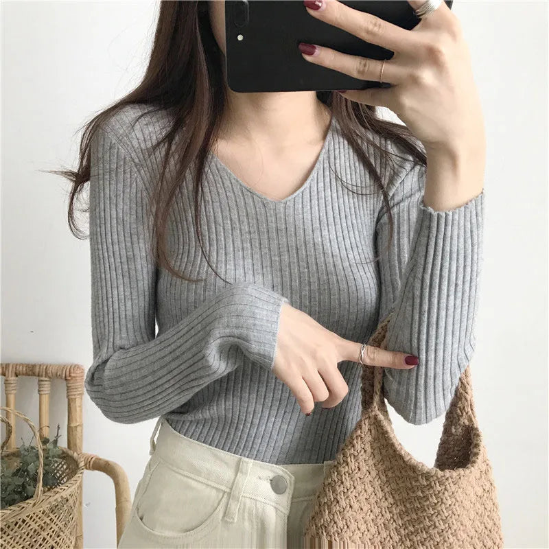 Koreanische Herbst V-ausschnitt Pullover Gestrickte Mode Pullover 2025, Schlank Winter Tops Für Frauen Pullover Jumper Pull Femme Truien Dames