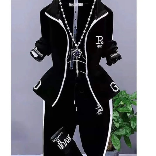 Women's Casual Suit Spring Autumn New Fashion Korean Sportswear Slim Long Sleeve Coats Tops And Pants 2 Two Piece Set For Women.