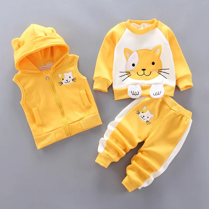 Baby Warm Clothes Sets Autumn Winter Boys Girl Thick Velvet Sport Suits Kids Clothes Outfits Infant Tops+Vest+Pants 3Pcs 0-4Y