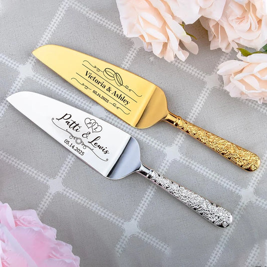 Personalised Wedding Cake Knife Shovel Custom Bride Gift Gold/Silver Cutting Server Set Engraved Birthday Party Cake Dinner Deco.