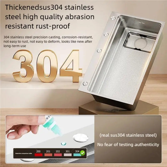 Household Rust Proof 304 Stainless Steel Kitchen Sink Handcrafted Thickened Undermount Wash Vegetable Basin Large Single Slot