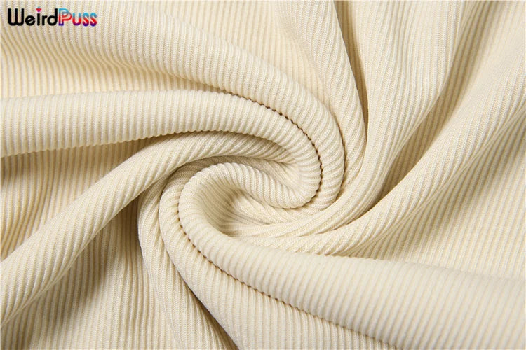 Weird Puss geripptes 2-teiliges Damen-Set, Polo-Ausschnitt, Knopf-Shorts, bauchfreie Tops + Miniröcke, passende Stretch-elegante Streetwear-Outfits.