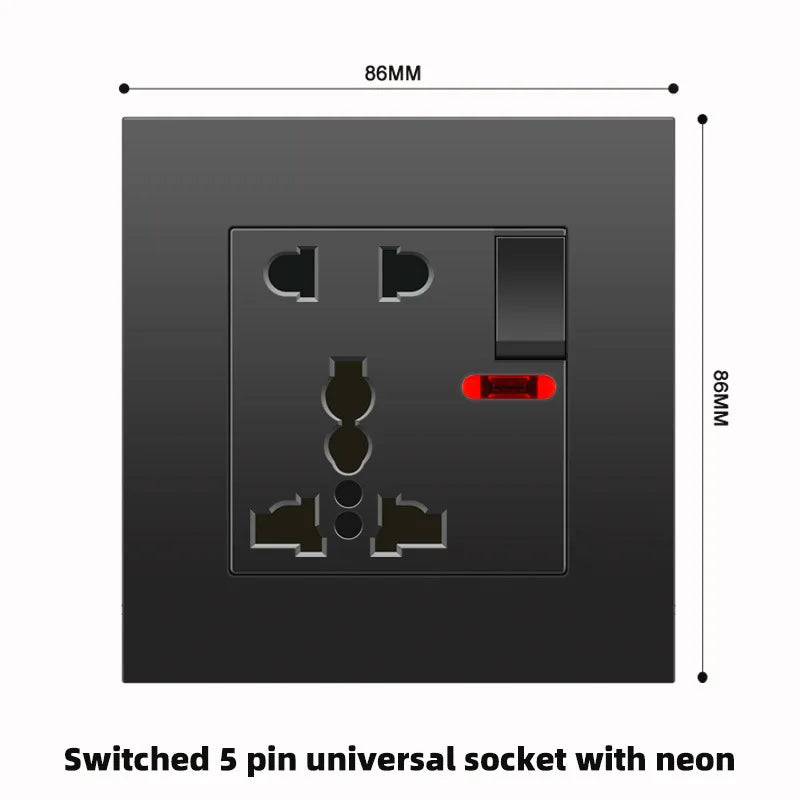 Schwarze UK 13A Wandsteckdose mit USB Typ C 18W Schnelllade-Steckdose, Wandsteckdose mit USB-Ladegerät, Schalter mit Steckdose