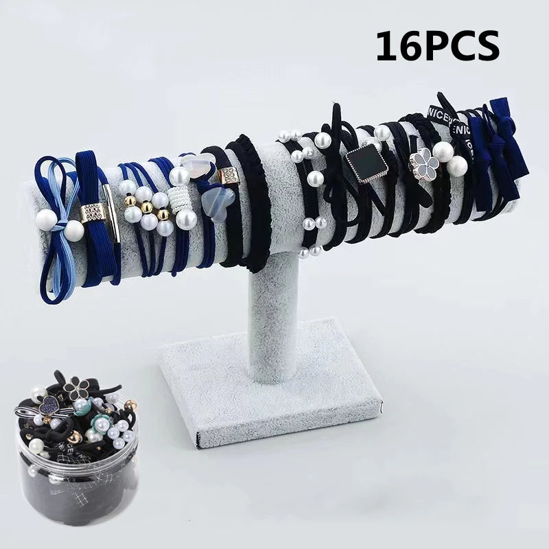 50/12PCS Women Elastic Hair Ties Pearls Fashion Girls Scrunchies Ponytail Holder Rubber band Hair Rope Hair Accessories