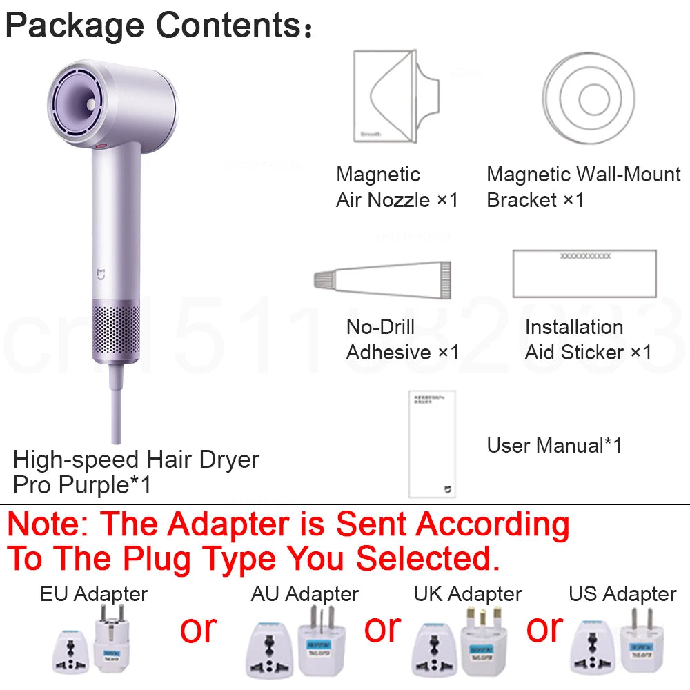 XIAOMI MIJIA High‑Speed Hair Dryer Pro,110k RPM,70 m/s Air,8 Airflow Modes,50 °C Constant Temp,200M Ions,CN Version With Ada