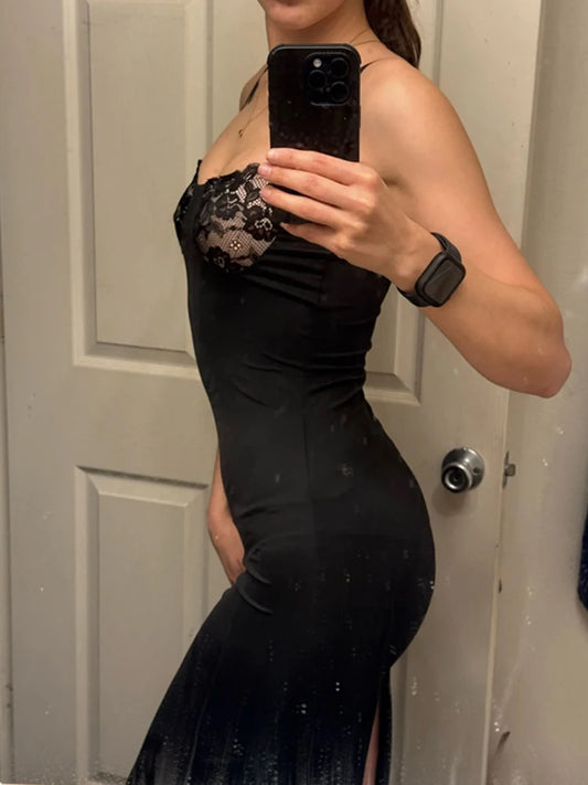 Seltsame Puss sexy Camis Kleid Frauen dünne Patchwork Brust Sommer elegante dünne elastische Stretch Maxi Bodycon Clubwear Vestidos.