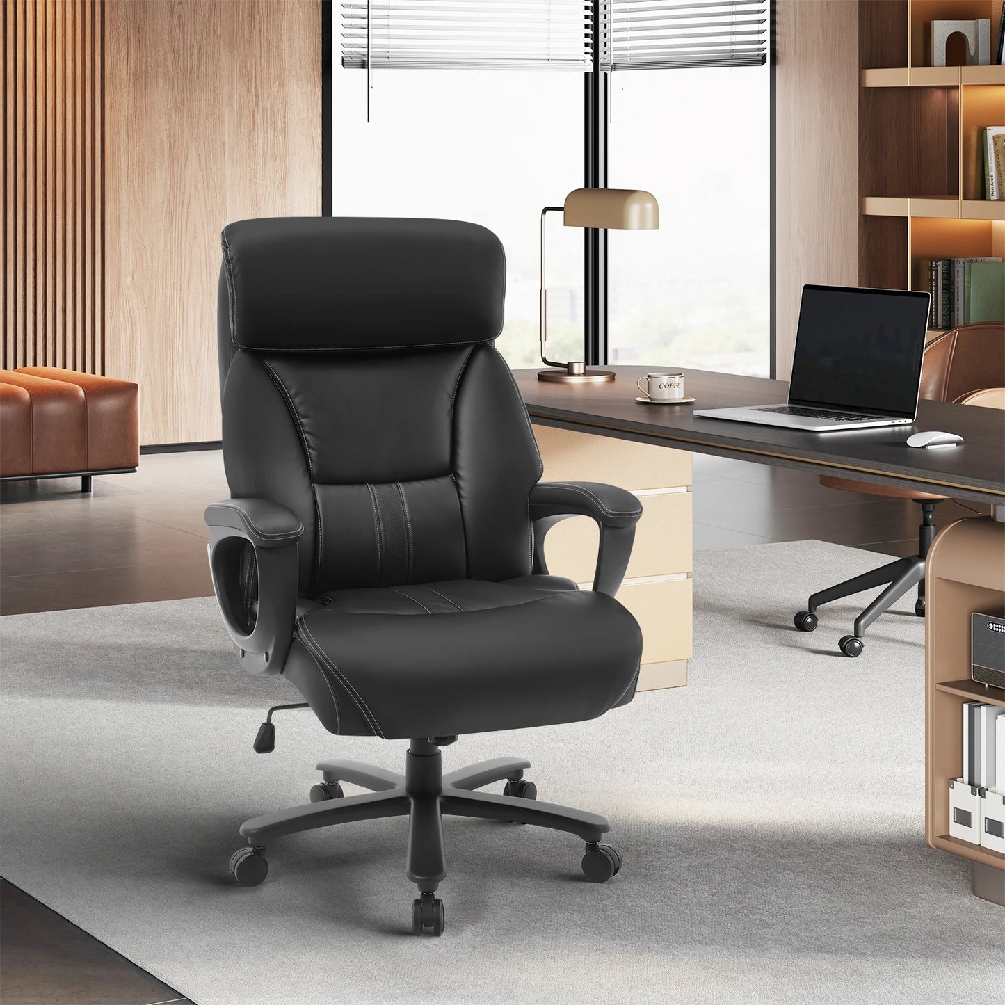 WOLTU Bürostuhl, ergonomischer Computertisch, großer Stuhl mit Kopfstütze, PU-Leder, Chefsessel für Büro, Spiel, Konferenzraum